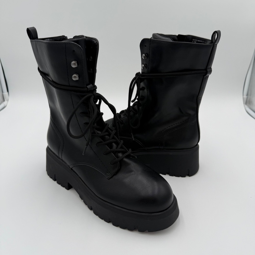 NWOT Madden Girl Mare Combat Boots 6.5 Black Platform Lug Sole Chunky Lace Up